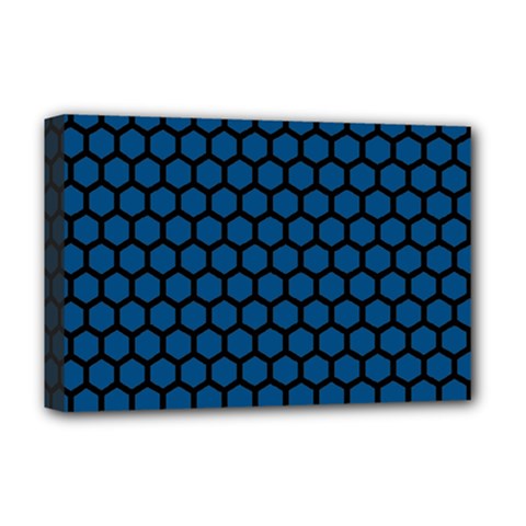 Blue Dark Navy Cobalt Royal Tardis Honeycomb Hexagon Deluxe Canvas 18  X 12   by Mariart