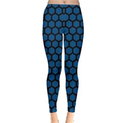 Blue Dark Navy Cobalt Royal Tardis Honeycomb Hexagon Leggings  by Mariart