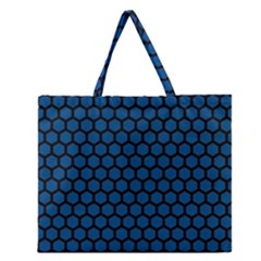 Blue Dark Navy Cobalt Royal Tardis Honeycomb Hexagon Zipper Large Tote Bag