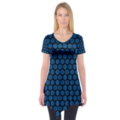 Blue Dark Navy Cobalt Royal Tardis Honeycomb Hexagon Short Sleeve Tunic  by Mariart