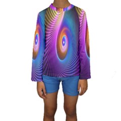 Abstract Fractal Bright Hole Wave Chevron Gold Purple Blue Green Kids  Long Sleeve Swimwear by Mariart