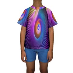 Abstract Fractal Bright Hole Wave Chevron Gold Purple Blue Green Kids  Short Sleeve Swimwear