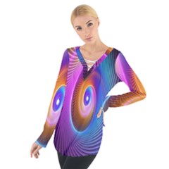 Abstract Fractal Bright Hole Wave Chevron Gold Purple Blue Green Women s Tie Up Tee by Mariart