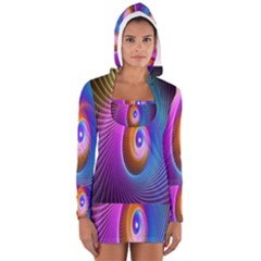 Abstract Fractal Bright Hole Wave Chevron Gold Purple Blue Green Women s Long Sleeve Hooded T-shirt by Mariart