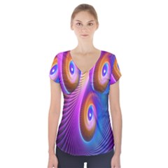 Abstract Fractal Bright Hole Wave Chevron Gold Purple Blue Green Short Sleeve Front Detail Top by Mariart