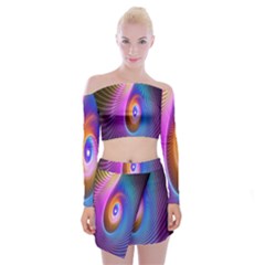 Abstract Fractal Bright Hole Wave Chevron Gold Purple Blue Green Off Shoulder Top With Skirt Set by Mariart