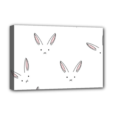 Bunny Line Rabbit Face Animals White Pink Deluxe Canvas 18  X 12   by Mariart