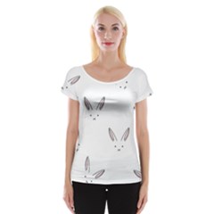 Bunny Line Rabbit Face Animals White Pink Women s Cap Sleeve Top by Mariart