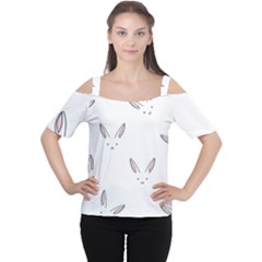 Bunny Line Rabbit Face Animals White Pink Women s Cutout Shoulder Tee