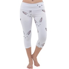 Bunny Line Rabbit Face Animals White Pink Capri Yoga Leggings by Mariart