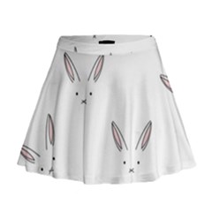 Bunny Line Rabbit Face Animals White Pink Mini Flare Skirt by Mariart