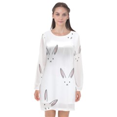 Bunny Line Rabbit Face Animals White Pink Long Sleeve Chiffon Shift Dress 