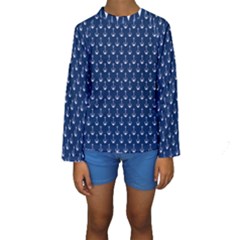 Blue White Anchor Kids  Long Sleeve Swimwear