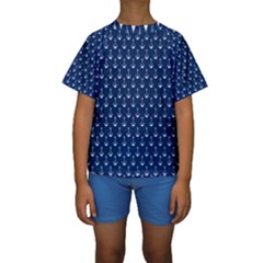 Blue White Anchor Kids  Short Sleeve Swimwear