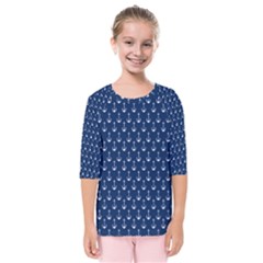 Blue White Anchor Kids  Quarter Sleeve Raglan Tee