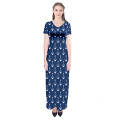 Blue White Anchor Short Sleeve Maxi Dress by Mariart