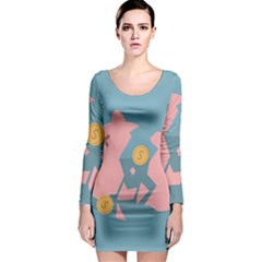 Coins Pink Coins Piggy Bank Dollars Money Tubes Long Sleeve Bodycon Dress by Mariart