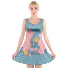 Coins Pink Coins Piggy Bank Dollars Money Tubes V-neck Sleeveless Skater Dress by Mariart