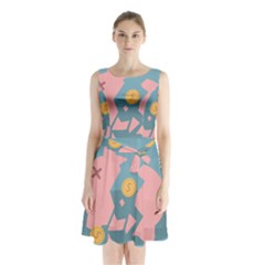 Coins Pink Coins Piggy Bank Dollars Money Tubes Sleeveless Waist Tie Chiffon Dress by Mariart