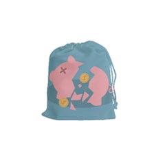 Coins Pink Coins Piggy Bank Dollars Money Tubes Drawstring Pouches (small)  by Mariart