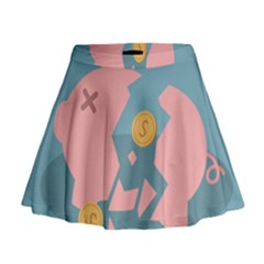 Coins Pink Coins Piggy Bank Dollars Money Tubes Mini Flare Skirt by Mariart