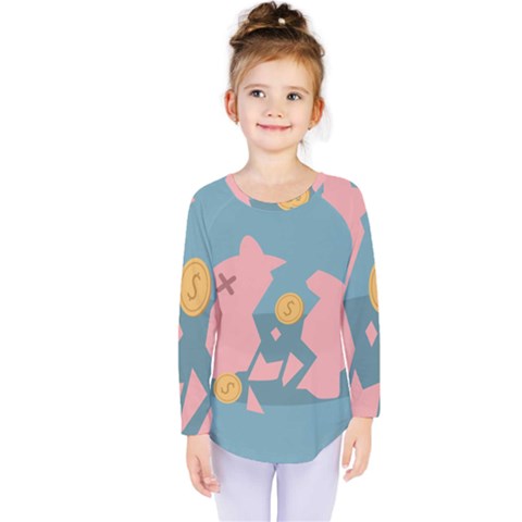 Coins Pink Coins Piggy Bank Dollars Money Tubes Kids  Long Sleeve Tee by Mariart