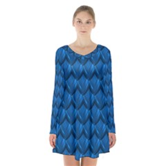 Blue Dragon Snakeskin Skin Snake Wave Chefron Long Sleeve Velvet V-neck Dress by Mariart