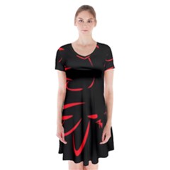 Dove Red Black Fly Animals Bird Short Sleeve V-neck Flare Dress by Mariart