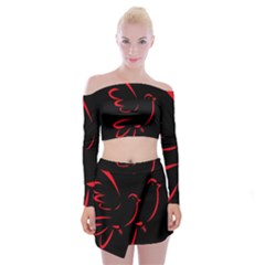 Dove Red Black Fly Animals Bird Off Shoulder Top With Skirt Set by Mariart