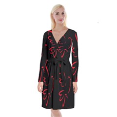 Dove Red Black Fly Animals Bird Long Sleeve Velvet Front Wrap Dress