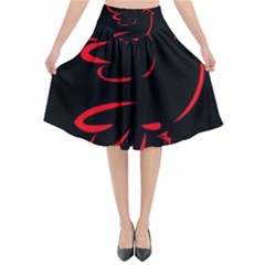 Dove Red Black Fly Animals Bird Flared Midi Skirt by Mariart