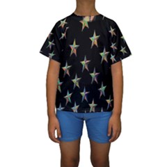 Colorful Gold Star Christmas Kids  Short Sleeve Swimwear