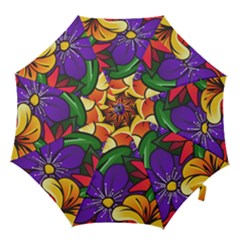 Bright Flowers Floral Sunflower Purple Orange Greeb Red Star Hook Handle Umbrellas (small) by Mariart