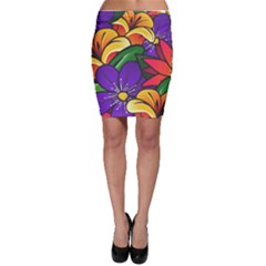 Bright Flowers Floral Sunflower Purple Orange Greeb Red Star Bodycon Skirt by Mariart