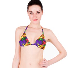 Bright Flowers Floral Sunflower Purple Orange Greeb Red Star Bikini Top by Mariart