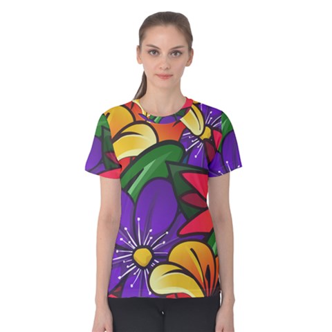 Bright Flowers Floral Sunflower Purple Orange Greeb Red Star Women s Cotton Tee by Mariart