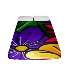 Bright Flowers Floral Sunflower Purple Orange Greeb Red Star Fitted Sheet (full/ Double Size)