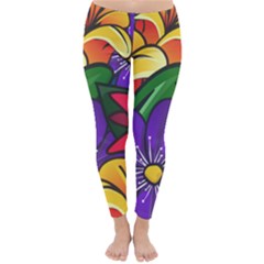 Bright Flowers Floral Sunflower Purple Orange Greeb Red Star Classic Winter Leggings by Mariart