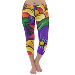 Bright Flowers Floral Sunflower Purple Orange Greeb Red Star Capri Winter Leggings  by Mariart