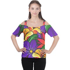 Bright Flowers Floral Sunflower Purple Orange Greeb Red Star Women s Cutout Shoulder Tee