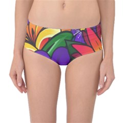 Bright Flowers Floral Sunflower Purple Orange Greeb Red Star Mid-waist Bikini Bottoms by Mariart