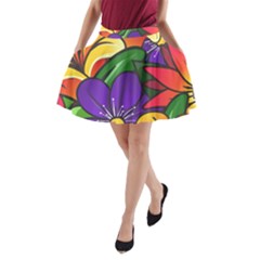 Bright Flowers Floral Sunflower Purple Orange Greeb Red Star A-line Pocket Skirt by Mariart