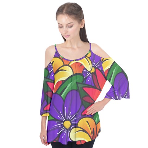 Bright Flowers Floral Sunflower Purple Orange Greeb Red Star Flutter Tees by Mariart