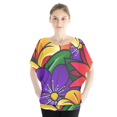 Bright Flowers Floral Sunflower Purple Orange Greeb Red Star Blouse by Mariart