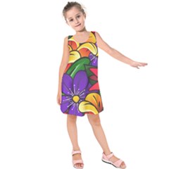 Bright Flowers Floral Sunflower Purple Orange Greeb Red Star Kids  Sleeveless Dress by Mariart