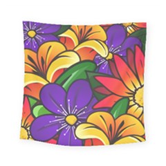 Bright Flowers Floral Sunflower Purple Orange Greeb Red Star Square Tapestry (small) by Mariart