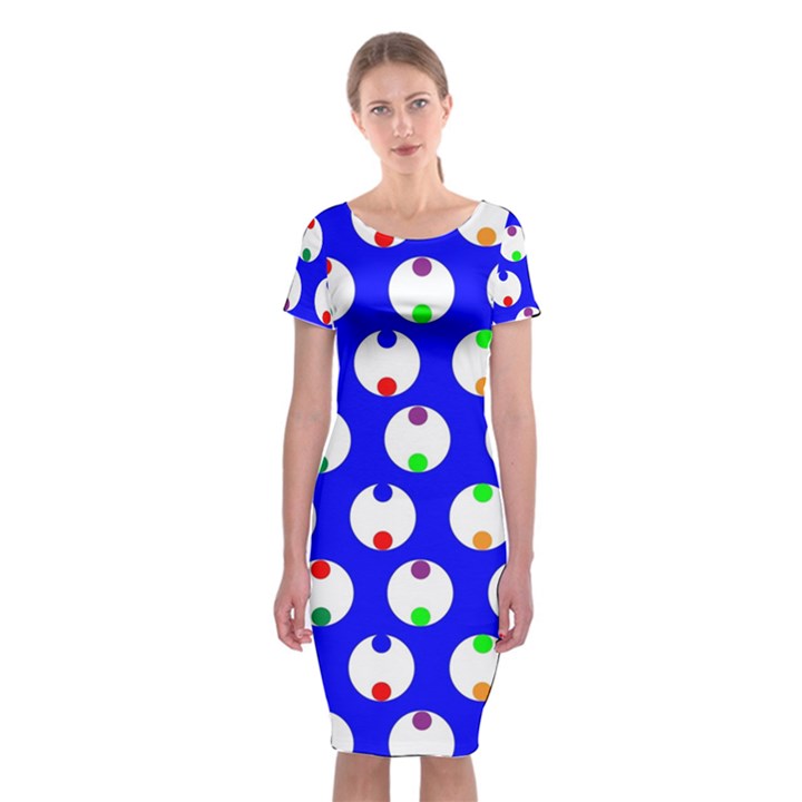 Easter Egg Fabric Circle Blue White Red Yellow Rainbow Classic Short Sleeve Midi Dress