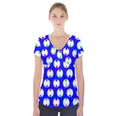 Easter Egg Fabric Circle Blue White Red Yellow Rainbow Short Sleeve Front Detail Top by Mariart