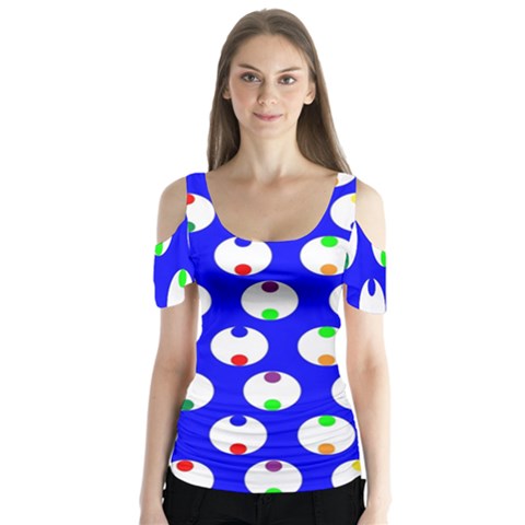 Easter Egg Fabric Circle Blue White Red Yellow Rainbow Butterfly Sleeve Cutout Tee  by Mariart