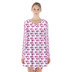 Heart Love Pink Purple Long Sleeve Velvet V-neck Dress by Mariart